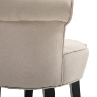 HOMCOM Upholstered Linen Vanity Stool with Curved Thick Padded Backrest, Rubberwood Legs, and Footpads, Beige(m-9)