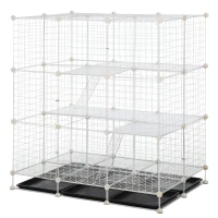 PawHut Small Animal Playpen C&C Cage Wire Bunny Pen for Kitten, Chinchillas, with Doors, Ramps and Trays, White(m-1)