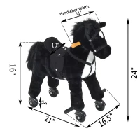 Qaba Kids Interactive Plush Mechanical Walking Ride On Horse Toy with Wheels - Black(m-2)