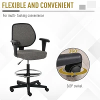 Vinsetto Ergonomic Tall Drafting Desk Chair with Adjustable Foot Ring, Armrest, and 360° Swivel Wheels, Grey(m-5)