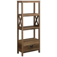 HOMCOM Farmhouse Chic 3-Tier Shelf Bookcase Display Rack with Drawer for Living Room, Bedroom, Office, Natural Wood(m-1)