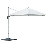 Outsunny 10ft Patio Offset Parasol Umbrella Cantilever Hanging Sun Shade Canopy Shelter 360° Rotation with Stand White(m-2)