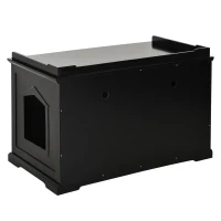 PawHut 37.5" Wooden Covered Mess Free Cat Litter Box End Table Hideaway Cabinet with Storage for Accessories, Black(m-9)