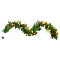 HOMCOM 9FT Pre-Lit Christmas Garland Decoration Artificial Greenery w/ Pine Cone  Ball(m-9)