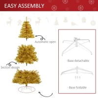 HOMCOM 6ft Artificial Christmas Tree Pop-Up Collapsible Golden Xmas Tree for Holiday Carnival Party Decorations(m-6)