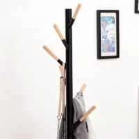HOMCOM 69" Metal Freestanding Modern Tree Branch 6 Wooden Rack Coat Rack With Marble Base - Black(m-7)