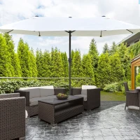 Outsunny Patio Umbrella 15' Steel Rectangular Outdoor Double Sided Market with base, UV Sun Protection & Easy Crank for Deck Pool Patio, Beige(m-2)