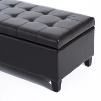 Open Box HomCom Large 51” Tufted Faux Leather Ottoman Storage Bench - Dark Brown(m-8)