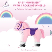Qaba Kids Interactive Plush Mechanical Walking Ride On Horse Toy with Wheels - Pink(m-8)