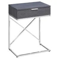 Monarch 24" Contemporary End Table Night Stand with Large Storage Drawer and Metal X-Design Frame - Grey / Chrome Base(m-1)