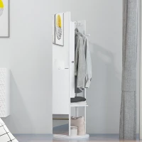 HOMCOM Full Length Glass Mirror with Hidden Jewelry Cabinet and Pine Wood Clothing Rack, White(m-2)