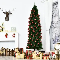 HOMCOM 7.5ft Tall Pre-Lit Slim Douglas Fir Artificial Christmas Tree with Realistic Branches, 350 Warm White LED Lights and 1075 Tips(m-7)