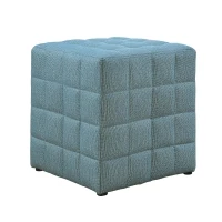 Monarch Padded Linen-Look Tufted Cube Ottoman - Light Blue(m-1)