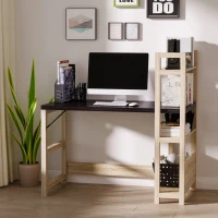 HOMCOM Computer Desk Home Office Study Writing Rectangle Workstation with Storage Shelves 3-Tier Bookshelf, Wide Display Table, Black/Oak(m-7)