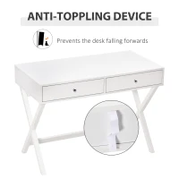 HOMCOM Modern Writing Desk, White Computer Desk, Vanity Makeup Table with Two Drawers, X-shaped Leg for Home Office, Bedroom(m-6)