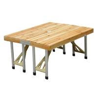Outsunny 54" Portable Camping Table with 4 seat Wooden Portable Folding Picnic Table Set with Umbrella Hole(m-10)