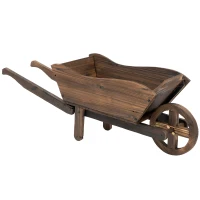 Outsunny Wooden Wheelbarrow Raised Flower Planter Box with Large Wheel for Easy Mobility & Elevated Design for Gardening(m-2)