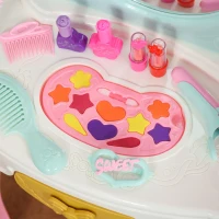 Qaba Kids Vanity Makeup Table Set with Chair and 20-Piece Collection, Princess Vanity Table and Stool with Mirror Lights, Imaginative Toy for 3-4 Years Old(m-11)