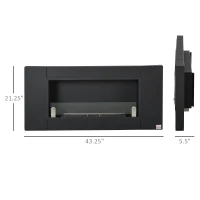 HOMCOM Ethanol Fireplace, 43.25" Wall-Mounted 0.73 Gal Stainless Steel Max 323 Sq. Ft., Burns up to 4 Hours, Black(m-3)