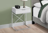 Monarch 24" Contemporary End Table Night Stand with Large Storage Drawer and Metal X-Design Frame - Glossy White / Chrome Base(m-3)
