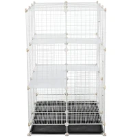 PawHut Small Animal Playpen C&C Cage Wire Bunny Pen for Kitten, Chinchillas, with Doors, Ramps and Trays, White(m-9)