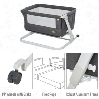 Qaba Baby Bassinet Bedside Sleeper Folding and Adjustable Baby Crib Diaper Changer Nursery Bed for 0-5 Months Infants with Wheels & 5 Height Levels, Dark Grey(m-6)