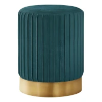 Monarch Upholstered Round Ottoman Pouf Stool with Metal Base - Turquoise Velvet / Gold Metal(m-1)