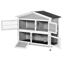 PawHut 48" 2-Story Rabbit Hutch Wooden Bunny Cage Small Animal Habitat with Ramp, No Leak Tray and Weatherproof Asphalt Roof, Indoor/Outdoor Light Grey(m-9)