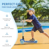 Aosom Kick Scooter for Kids, Foldable Children's Scooter with 3 Wheels, Adjustable Height, and Flashing LED for Boys and Girls, Blue(m-4)