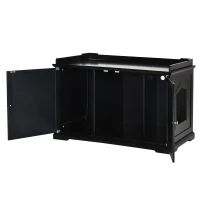 PawHut 37.5" Wooden Covered Mess Free Cat Litter Box End Table Hideaway Cabinet with Storage for Accessories, Black(m-8)