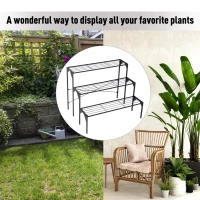 Outsunny Outdoor Plant Stand, 3 Tier Flower Stand, Metal Plant Shelf for Indoor Home & Outdoor Patio Balcony Yard Use(m-6)