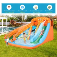 Outsunny Kids Bounce Castle House Inflatable Water Slide Pool Gun Climbing Wall 4 in 1 with Inflator for Kids Age 3-12 Summer 15.3' x 13.8' x 7.5' Multi-color(m-4)