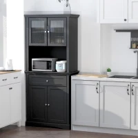 HOMCOM 71" Traditional Freestanding Kitchen Buffet with Hutch, Pantry Cabinet with 4 Doors, 3-Level Adjustable Shelves, and 1 Drawer, Black(m-11)