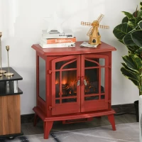 HOMCOM Electric Fireplace Heater, Fireplace Stove with Realistic LED Flames and Logs, Remote Control and Overheating Protection, 1400W, Red(m-2)