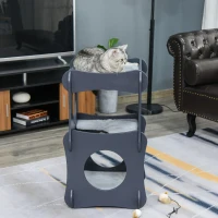 Pawhut Multi-level Wooden Cat House Kitten Bed Pet Furniture with Removable Soft Cushion for Rest and Play Easy to Assemble and Store Dark Grey(m-6)
