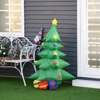 HOMCOM 4ft Christmas Inflatable Christmas Tree with Presents, Outdoor Blow-Up Yard Decoration with LED Lights Display(m-7)