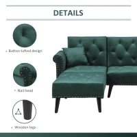 HOMCOM Modern Fabric Sectional Sofa Bed Set, Double Sofa and Chaise Lounge with Adjustable Backrest and 2 Removable Cushions, for Living Room Waiting Room, Dark Green(m-6)
