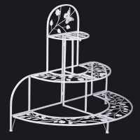 Outsunny 3 Tier Plant Stand Metal Butterfly Leaf Outdoor Potted - White(m-8)