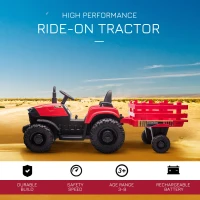 Aosom 12V Kids Ride On Tractor, Extra Large Kids Electric Battery Powered Car Toy with Back Trailer, Adjustable Speed, and LED Headlights, Red(m-4)
