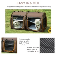 PawHut 39" Portable Soft-Sided Pet Cat Carrier With Divider, Dual Compartment, Soft Cushions, & Storage Bag - Brown(m-5)