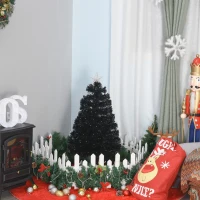 HOMCOM 3ft Tall Pre-Lit Douglas Fir Artificial Christmas Tree with Realistic Branches, 90 Multi-Color LED Lights, Fiber Optics, and 90 Tips, Black(m-9)