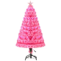 HOMCOM 4ft Fir Artificial Christmas Tree with Realistic Branches, 130 Multi-Color Fiber Optic LED Lights and 130 Tips, Pink(m-1)