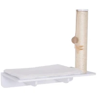 PawHut Wall-Mounted Cat Shelf W/ Scratching Post  Toy  Berber Fleece Mat Wood Kitten Climbing Tree(m-2)