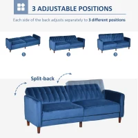 HOMCOM Convertible Sofa Sleeper Futon with Split Back Design Recline, Thick Padded Velvet-Touch Cushion Seating and Wood Legs, Blue(m-5)