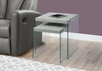 Monarch Contemporary 2 Piece Tempered Glass Frame Accent Side Nesting Table Set - Grey Cement-Look Top Finish(m-2)