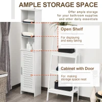 kleankin Tall Bathroom Floor Cabinet, Freestanding Linen Tower with Adjustable Shelf and Cupboard, Narrow Side Storage Organizer, White(m-4)