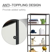 HOMCOM Modern 7 Tier Bookshelf Bookcase Utility Storage Shelf Organizer for Home Office with Display Rack Metal Frame, Grey Oak(m-6)