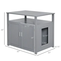 PawHut Wooden Cat Litter Box Enclosure, Adjustable Interior Wall, Pet-Friendly Furniture, Grey(m-2)