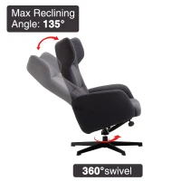 HOMCOM Recliner Ottoman Set Swivel Armchair Lounge Adjustable Backrest Padded Seat Footstool Living Room Grey(m-2)