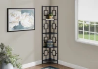 Monarch 62" H Transitional Decorative 4-Tier Corner Etagere Bookcase - Black / Black Metal(m-2)